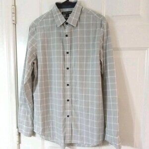 Michael Kors Men’s Medium Classic Fit Gray Plaid Dress Shirt Button Up